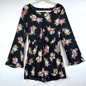 NWT Haute Monde Floral Romper Womens Large Western Cottage Flirty Romantic Black